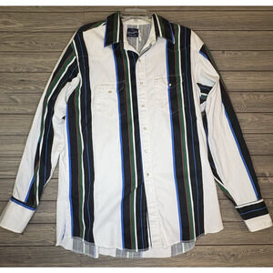 Vintage Wrangler Shirt Mens Striped Brushpopper Western XLTall Cowboy Pearl Snap